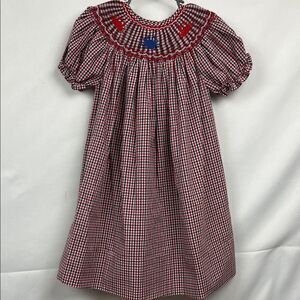 Rosalina Collections Red and blue smocked crab embroidered bishop dress size 3T